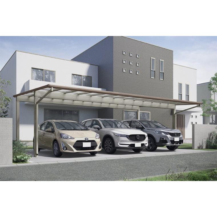 【愛媛県最安級】LIXIL フーゴF 3台用カーポート（標準柱・ポリカ・フラットスタイル）施工費・税込92万円！松山市・松前町・伊予市対応◎ 正規】LIXILフーゴF3台用 カーポートを値引55%工事販売