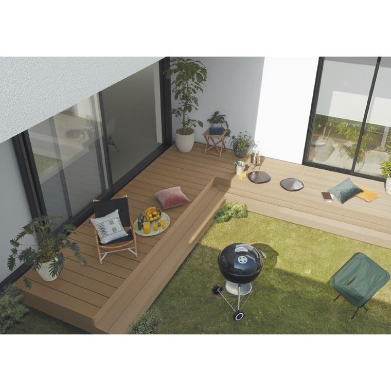 ウッドデッキ 人工木 LIXIL 樹ら楽ステージ 間口2間×奥行3尺 基本工事費込み ロング束柱A/幕板A/束埋込み施工/工事付/リクシル/樹脂/デッキ/おしゃれ/後付けの画像