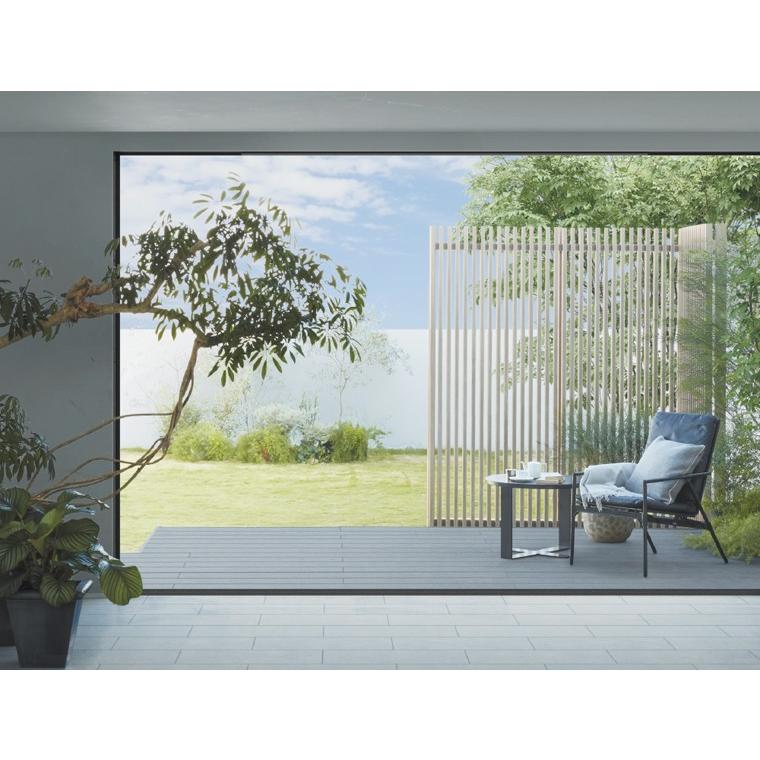 ウッドデッキ 人工木 LIXIL 樹ら楽ステージ 間口2間×奥行3尺 基本工事費込み ロング束柱A/幕板A/束埋込み施工/工事付/リクシル/樹脂/デッキ/おしゃれ/後付けの画像