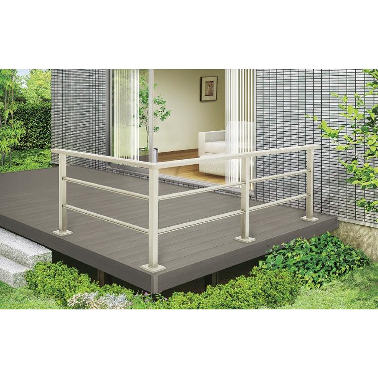 ウッドデッキ 人工木 LIXIL 樹ら楽ステージ 木彫 間口1.5間×奥行3尺 基本工事費込み ロング束柱A/幕板A/束埋込み施工/工事付/リクシル/樹脂/後付け/おしゃれの画像
