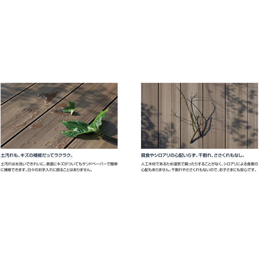 ウッドデッキ 人工木 LIXIL 樹ら楽ステージ 木彫 間口1.5間×奥行3尺 基本工事費込み ロング束柱A/幕板A/束埋込み施工/工事付/リクシル/樹脂/後付け/おしゃれの画像