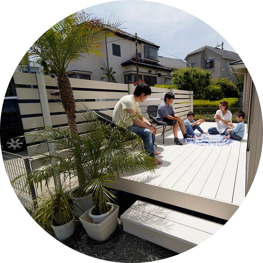 ウッドデッキ 熱くならない MINO 彩木ガーデンデッキDG 間口1500×奥行1650mm 基本工事費込み 樹脂 工事付 おしゃれ ガーデニング おうち時間 キッズ ペット