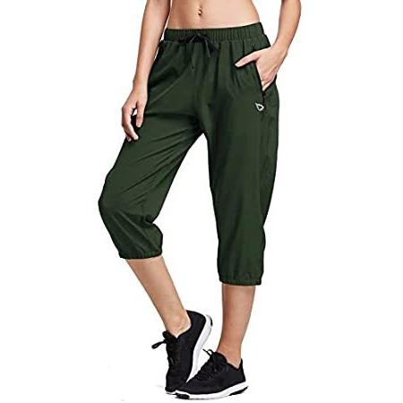 Baleaf レディース 軽量 カプリ ジョガー ハイキング ショーツ ランニング カプリパンツ 速乾 Upf 50 ジッパーポケット M グリーン 並行輸入品 オープニング大セール