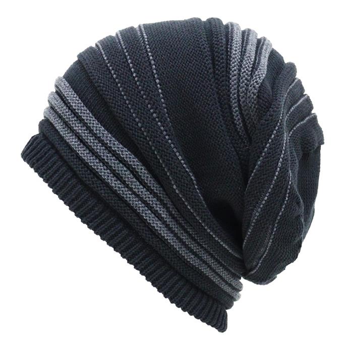 帽子 メンズ ニット帽 大きいサイズ 最大68cm カラーボーダー編みコットン入ニットロングワッチ ブラック グレー ネコポス対応 全国送料無料