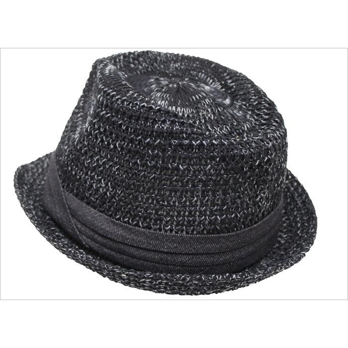 大きいサイズ 帽子 メンズ 中折れハット 中折れハイバック 中折れ帽 65cm対応 サイズ調節可能 アゼ編みサーモデニム帯 ブラックグレー｜exas｜04