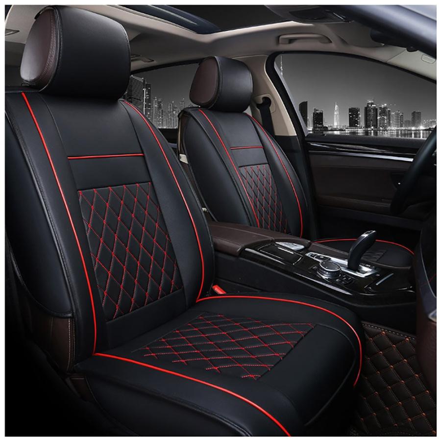 最終値下げ シートカバー エプロンタイプ レザー 防水 汎用 フロント 軽普通車用 前席 運転席 助手席 オールシーズン 3席分 ブラック レッドステ 海外最新 Hmconsultingbd Com