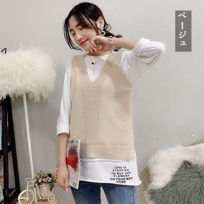 ニットベスト ベスト レディース Vネック プルオーバー ショート丈 ニット ノースリーブ ニットチョッキ シンプル 無地 カジュアル 春 秋 新作 送料無料 生まれのブランドで