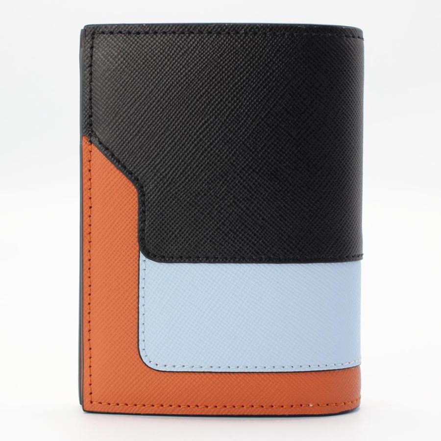 マルニ三つ折りウォレットサフィアーノレザーブラックライトブルーオレンジ