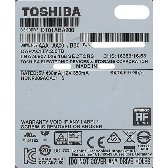 (未使用･未開封品)　  DT01ABA200 [2TB SATA600 5700]　TOSHIBA 3.5 HDD kmdlckf TOSHIBA 【中古】TOSHIBA製HDD DT01ABA200 2TB SATA600 5700 500