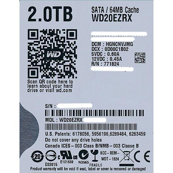 売り尽くし価格 Western Digital製HDD WD20EZRX 2TB SATA600 [管理:20343834]