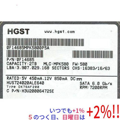 HGST 【中古】HGST製HDD HUS724020ALE640 2TB SATA600 7200 200〜500