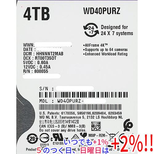 Western Digital WD40PURZ 4TB HDD　中古品 WD WD40PURX Purple 4TB Surveillance Hard Drive SATA 718037856773| eBay