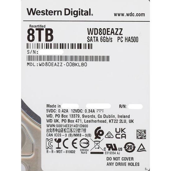 中古】Western Digital HDD WD80EAZZ 8TB SATA600 5640 0〜100時間以内