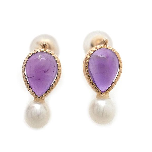 大粒アメジスト淡水パールとジルコニアのピアス