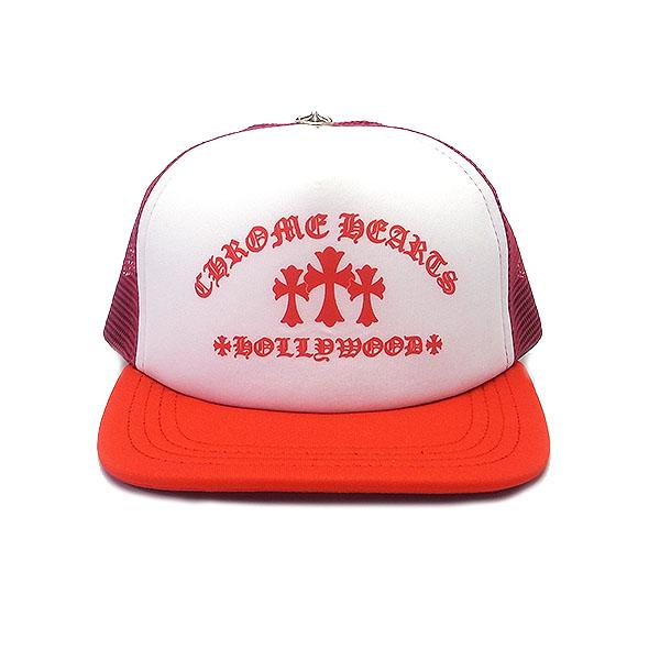 クロムハーツ 帽子 KING TACO CHROME HEARTS トラッカーキャップ 3CROSS レッド×ホワイト 誕生日 ギフト