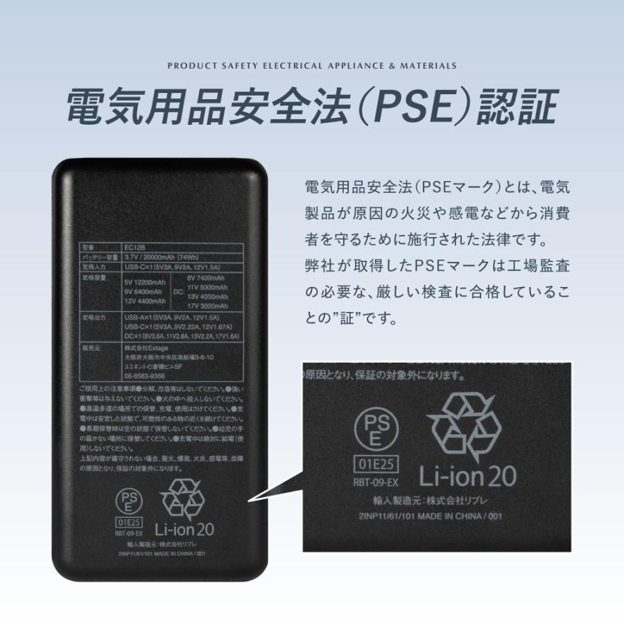 モバイルバッテリー (日本企業企画 大容量20,000mAh) 2026年 夏用 急速充電  (DC出力 USB-A出力 Type-C出力/入力)  PSE認証 型番:EC12B | EXCITECH | 02