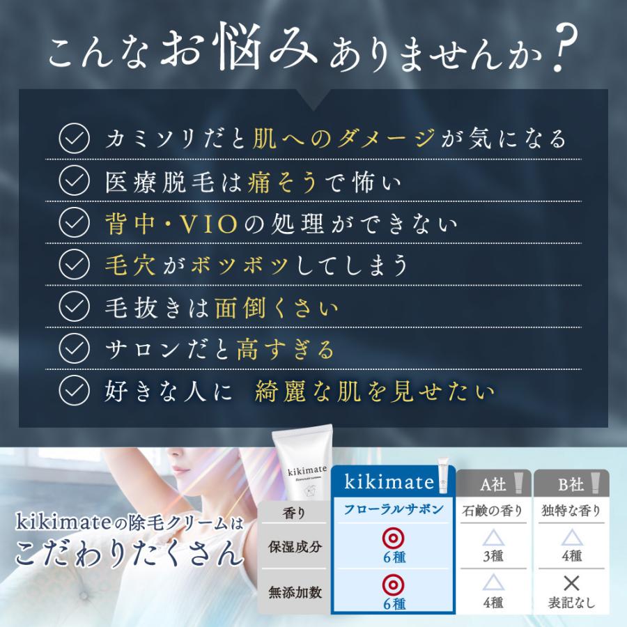 除毛クリーム VIO対応 女性 脱毛クリーム 2本セット(モンドセレクション受賞) デリケートゾーン ムダ毛処理  低刺激 敏感肌 日本製 医薬部外品 150g kikimate｜excitech｜06