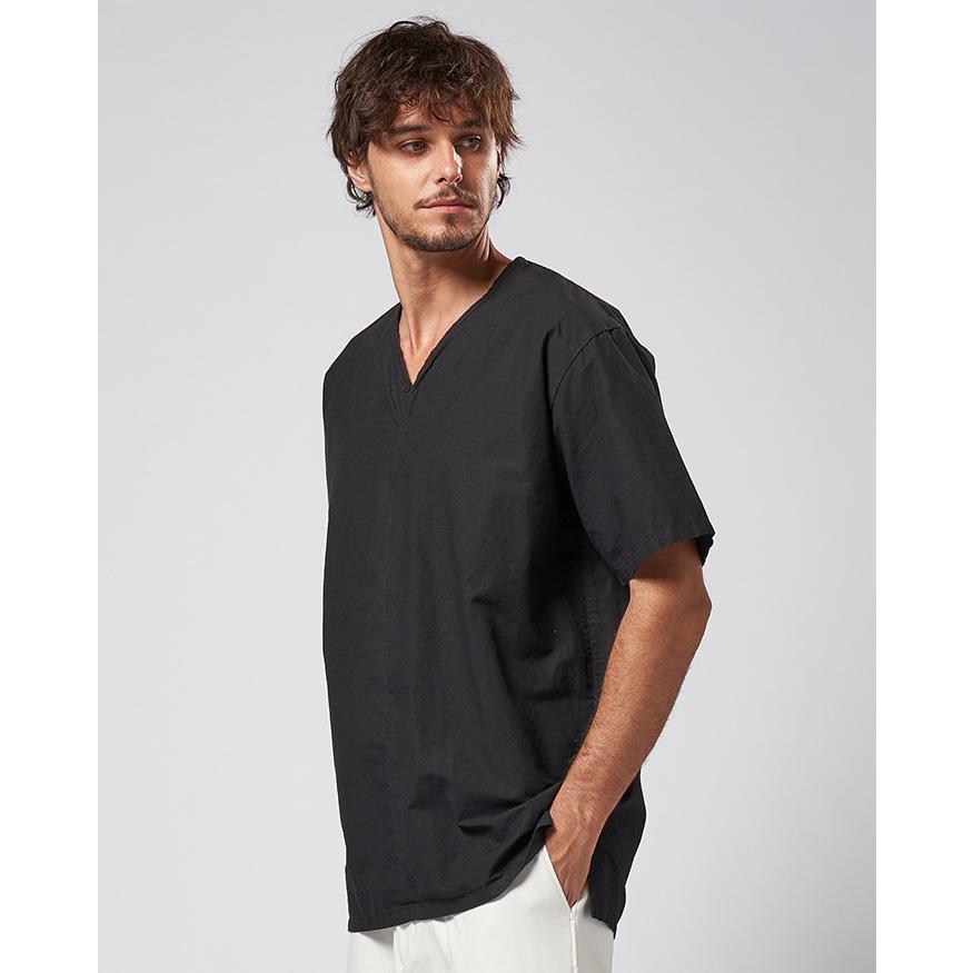 メンズ　wjk ダブルジェーケー　シャツ　レギュラーカラー　シワ加工　黒　S wjk シャツ switching texture shirt メンズ : ZOZOTOWN Yahoo!店