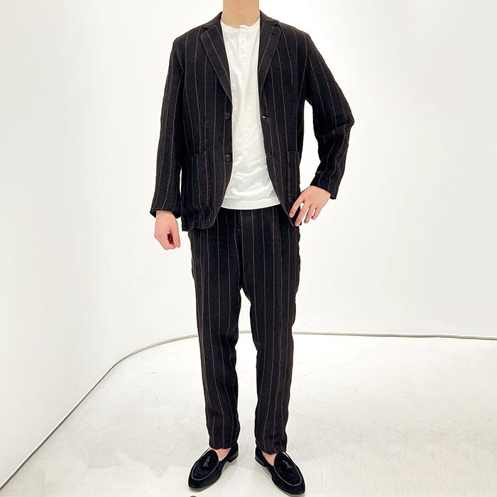 LARDINI ラルディーニ リネンストライプ2Bシャツジャケット LARDINI ラルディーニ リネンストライプ2Bシャツジャケット