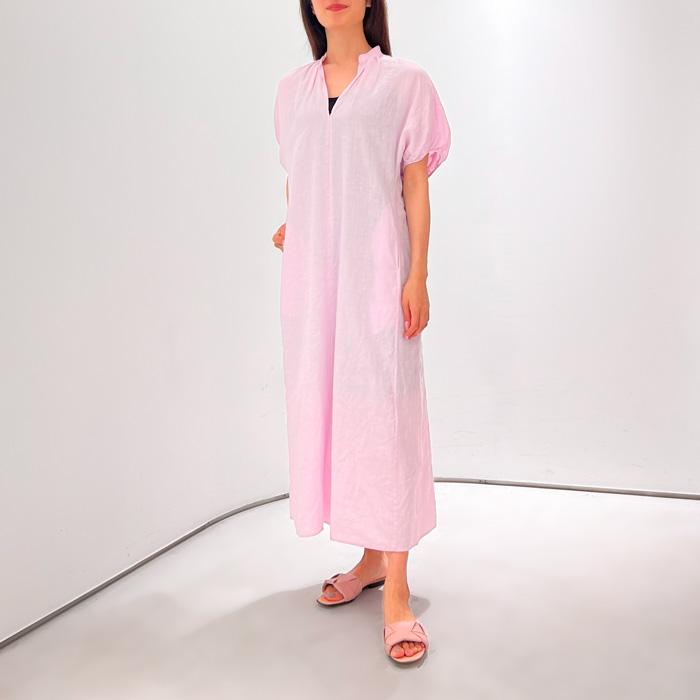 極美品＊ティッカ リネンバルーンスリーブワンピース F グリーン 麻100日本製 極美品＊ティッカ リネンバルーンスリーブワンピース F グリーン