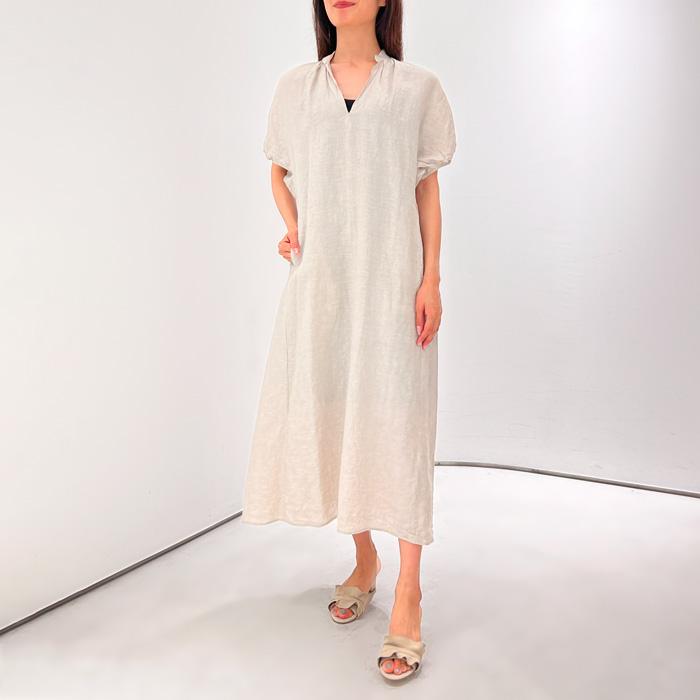 極美品＊ティッカ リネンバルーンスリーブワンピース F グリーン 麻100日本製 極美品＊ティッカ リネンバルーンスリーブワンピース F グリーン