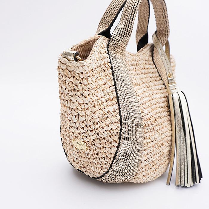 極美品 ヴィオラドーロ テープハンドルトート カゴバッグ ラフィア サフィア VIOLAd'ORO ヴィオラドーロ ラフィア テープハンドルトートSサイズ