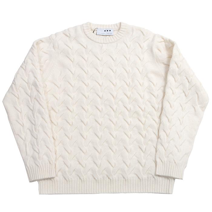 three dots（スリー ドッツ） ケーブル編み クルーネックニット メンズ  