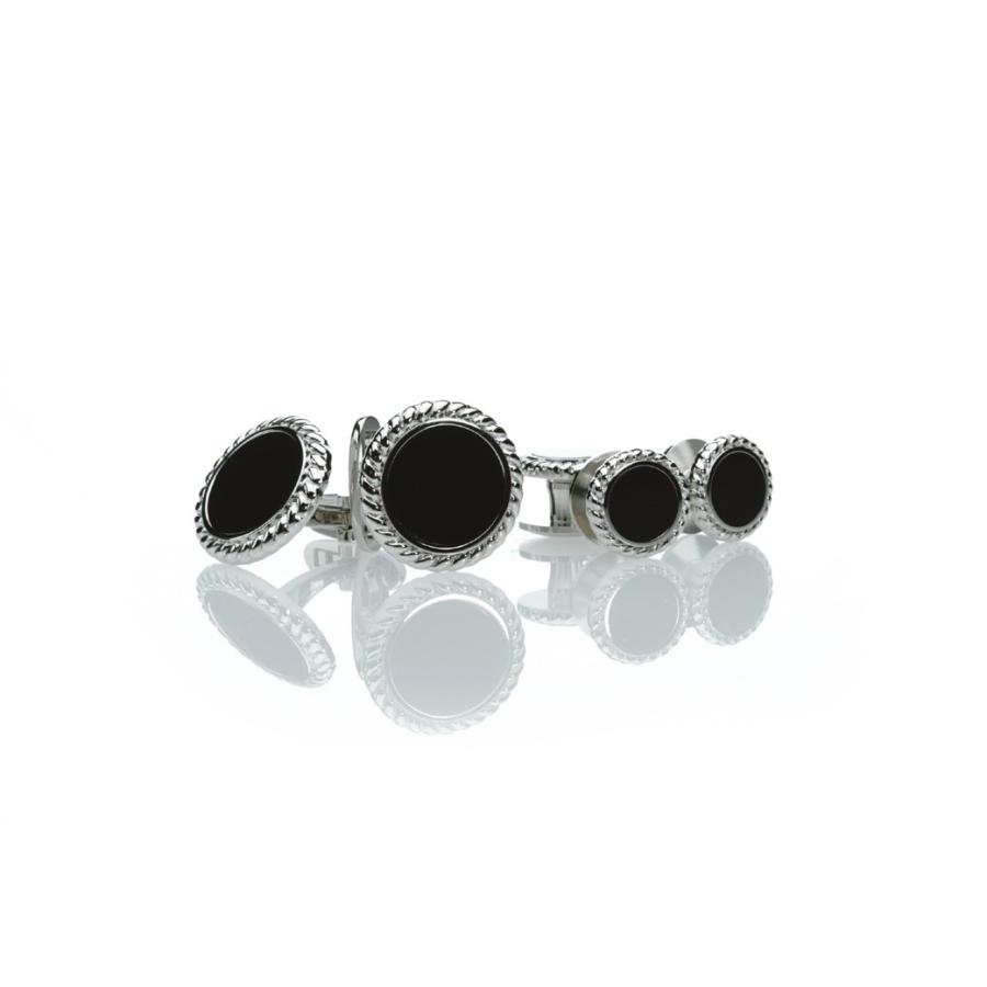 Excy カフス・スタッドセット　シルバー925・オニキス EXCY（エクシィ） オニキス カフス スタッド セット 純銀製 丸型日本製