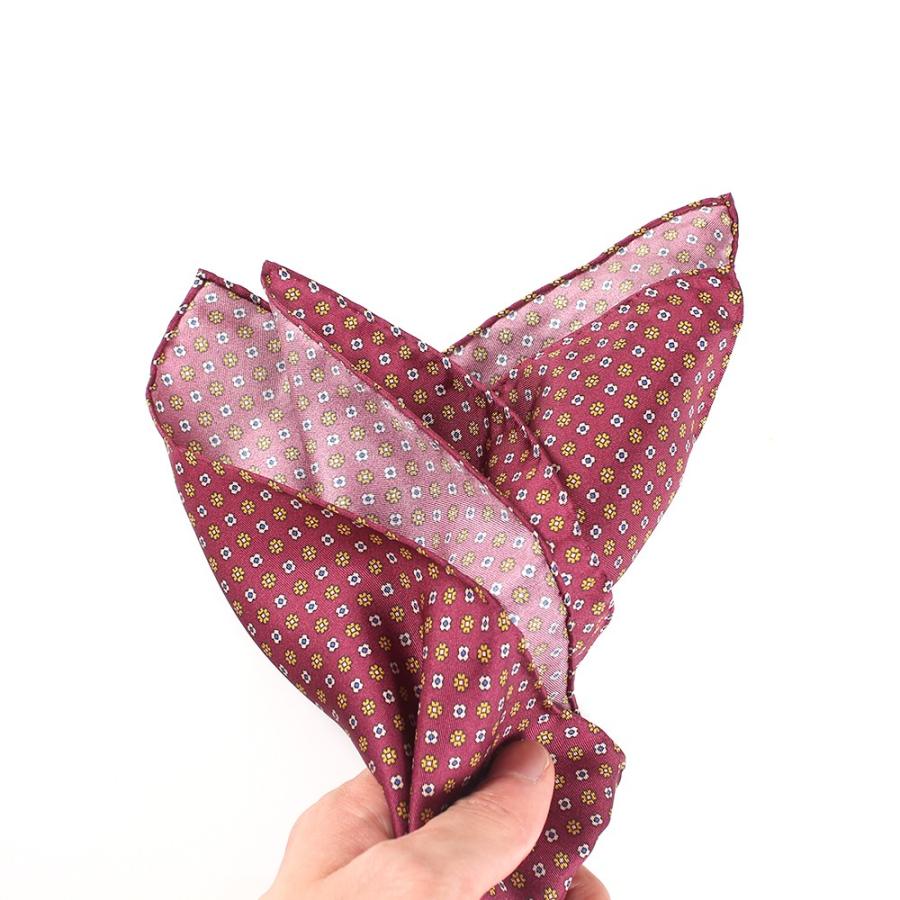 ポケットチーフ イタリアプリントシルク 小花柄 ブルー/ワインレッド | EXCY | 11