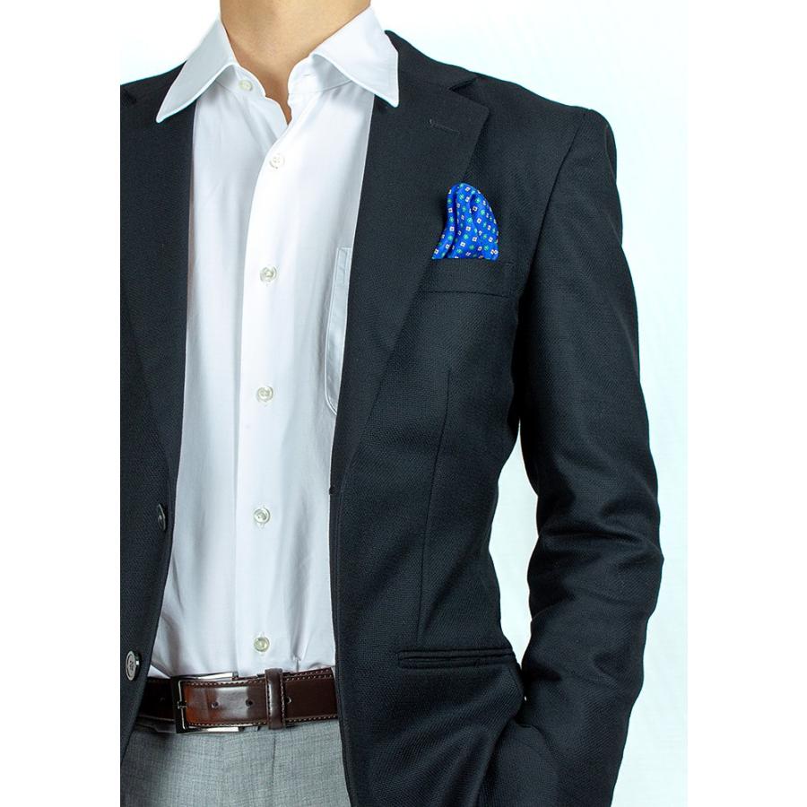 ポケットチーフ イタリアプリントシルク 小花柄 ブルー/ワインレッド | EXCY | 04