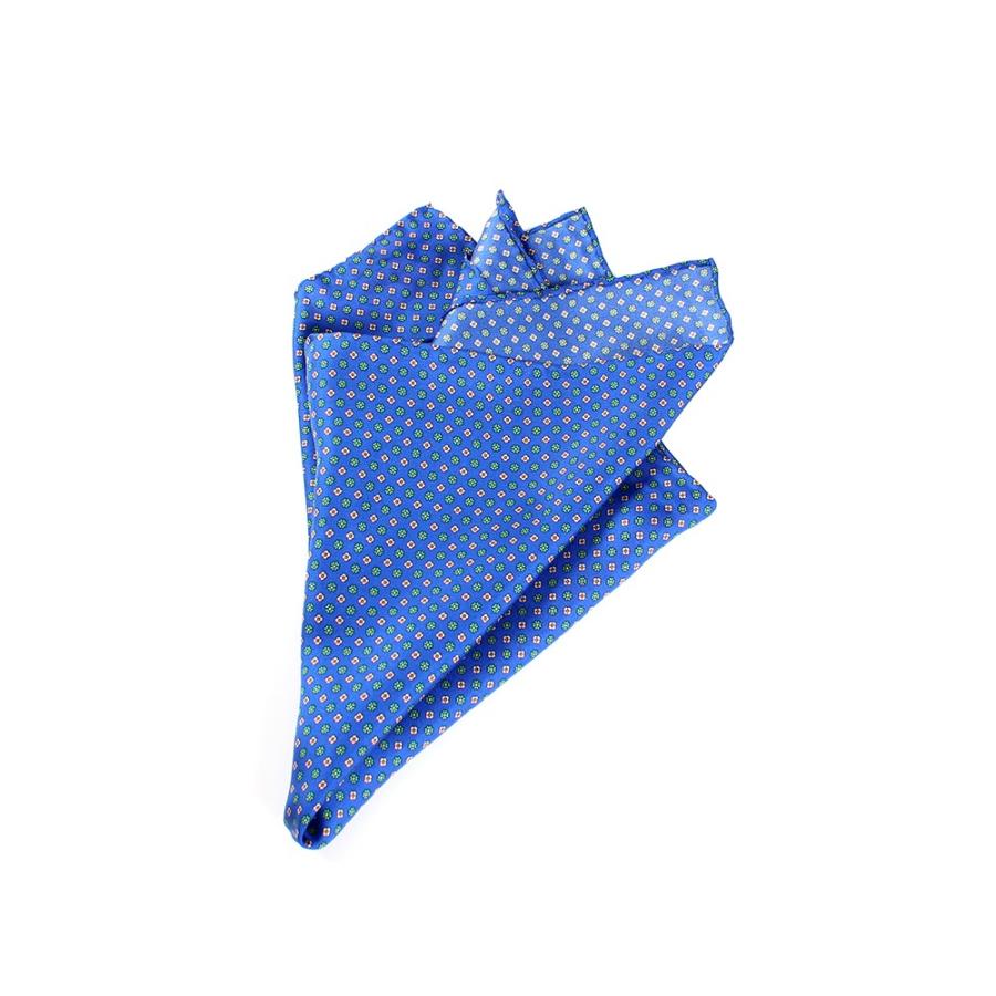 ポケットチーフ イタリアプリントシルク 小花柄 ブルー/ワインレッド | EXCY | 07