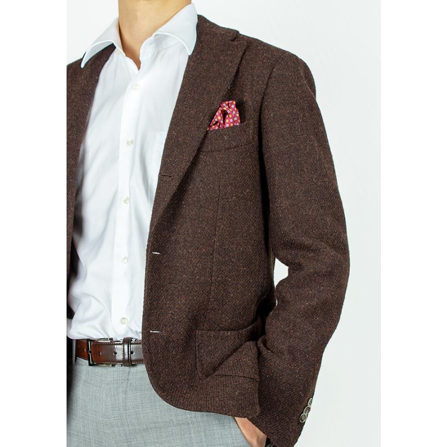 ポケットチーフ イタリアプリントシルク 小花柄 ブルー/ワインレッド | EXCY | 08