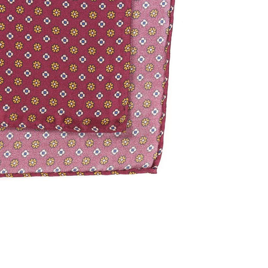 ポケットチーフ イタリアプリントシルク 小花柄 ブルー/ワインレッド | EXCY | 09