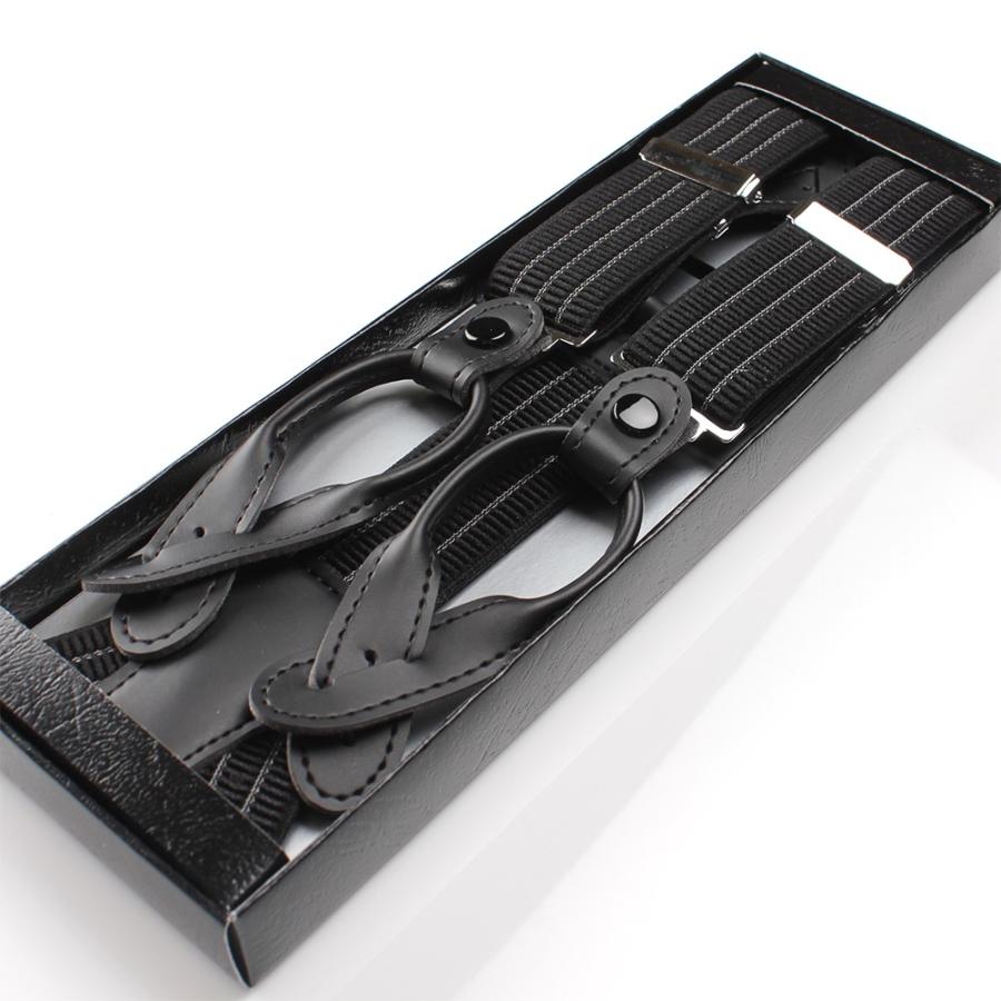 EXCY（エクシィ） サスペンダー Y型 メンズ 黒 ストライプ 吊革留め