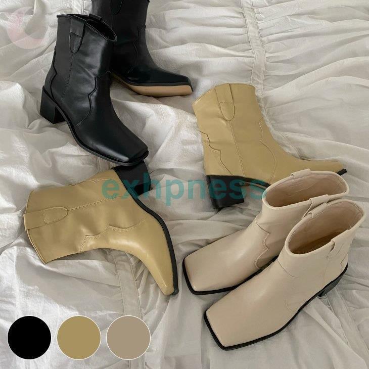 セレクトアイテム ブーツ シンプル ショートブーツ スクエアトゥ シンプル 太ヒール レディース 売れ済卸値 Www Superavila Com