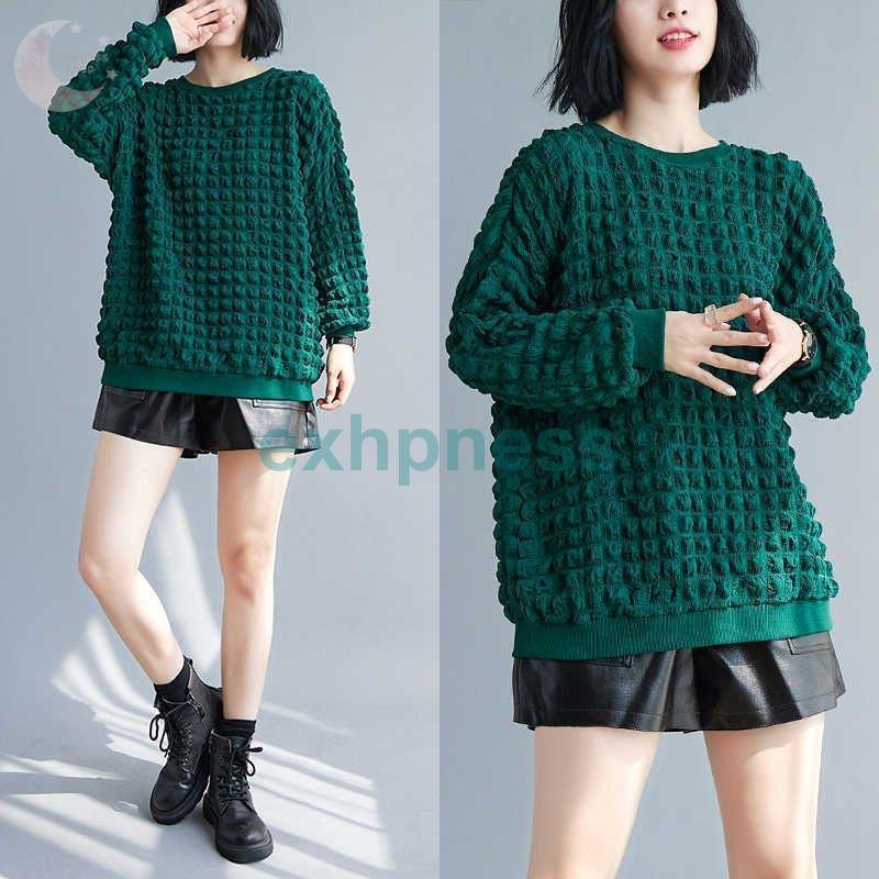 パーカー レディース トップス プルオーバー ブラウス 長袖 ゆったり 体型カバー クルーネック おしゃれ 袖口ゴム カジュアル風 無地 春秋 コーデ グリーン ギフ 包装