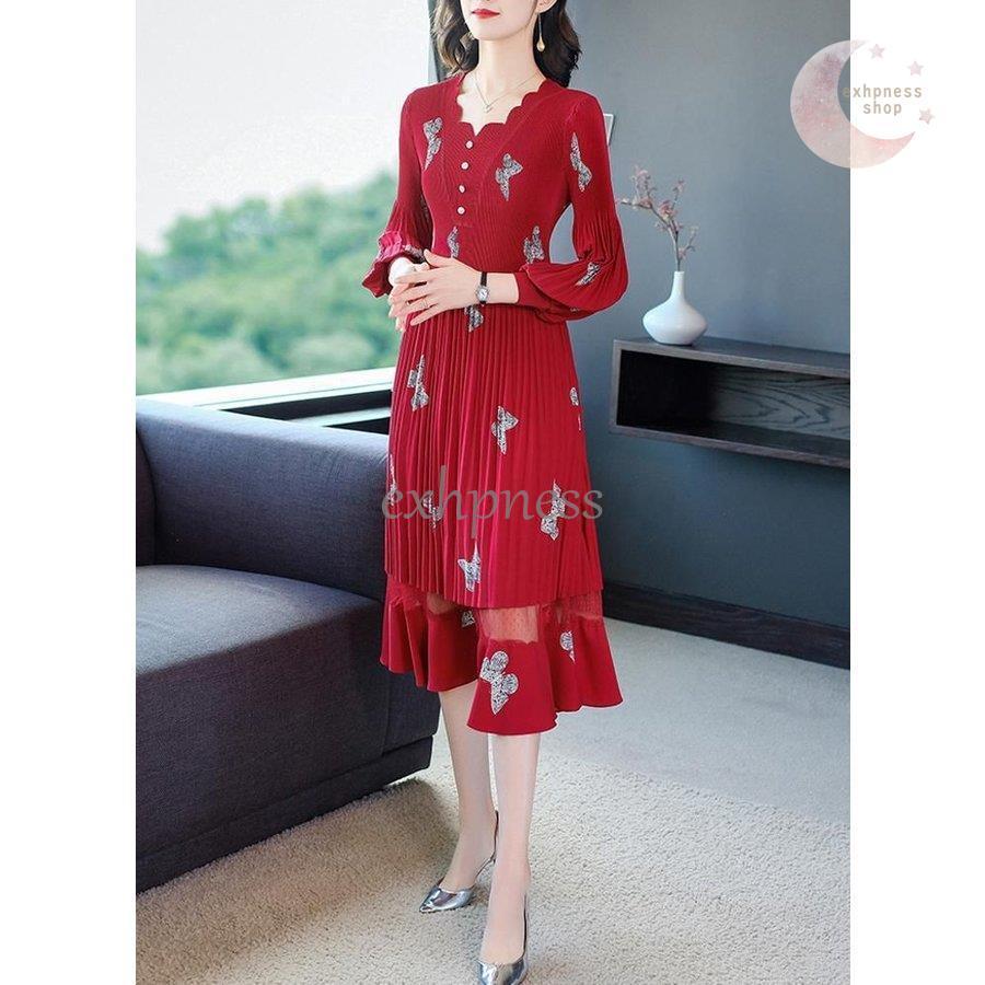 希望者のみラッピング無料 蝶 プリーツ 長袖 ワンピース ロングワンピース お出かけファッション Cms34 美人 ママスタイル ガーリー かわいい ストリート クラシカル デザインボタン ワンピース サイズ M Readingtherapycenter Com