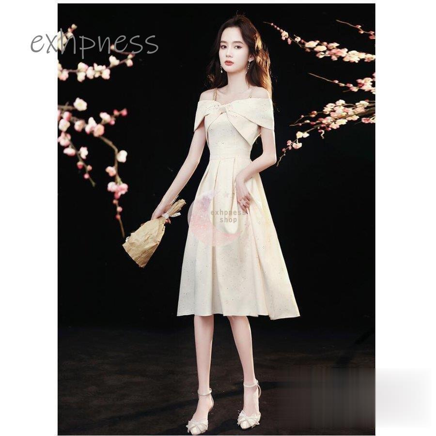 品質満点 結婚式ドレス 40代 30代 代 ビアノ 成人式 卒業式 披露宴 二次会 オフショルダー パーディードレス ウエディングドレス お呼ばれ プリンセスドレス セレブ Aライン サイズ Xs