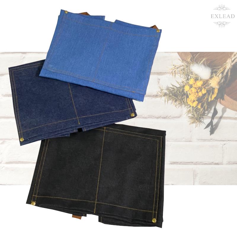 ブルー　ブラック　エプロン　ボタン付き 4ポケット exl220404-009.jpg