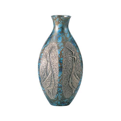熱販売 高岡銅器 銅製花瓶　六角ダルマ鶴地紋　9号　98-07 花瓶、花器
