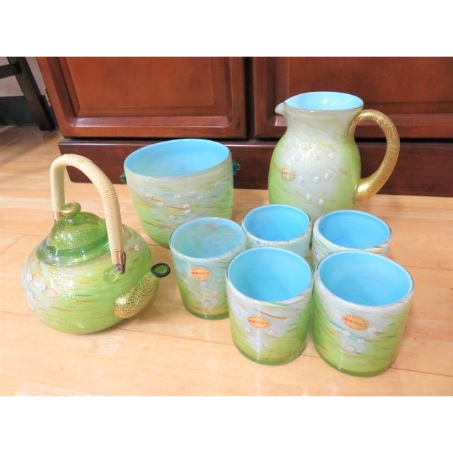 琉球ガラス ガラス 金彩流美酒器セット 水差し アイスペール 急須 