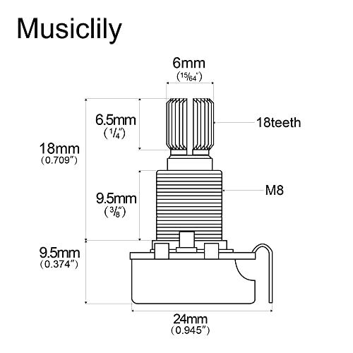 Musiclily 18mmミリサイズ ギター/ベースのボリューム、トーン用コントロールポット 250kΩ Bカーブ(2個入)｜exp-market｜02