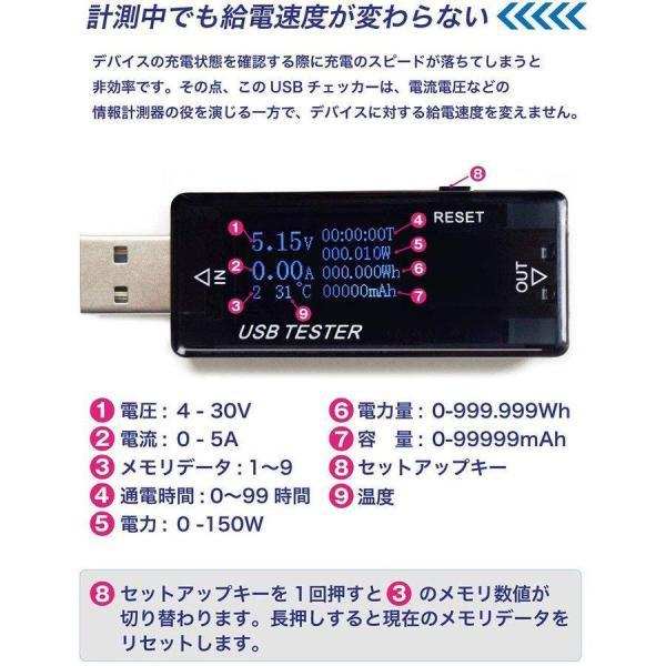USB 電圧 電流 チェッカー USBチェッカー USBテスター 電圧電流テスター デジタル USBマルチメーター 5A 30V 電圧計メーター 電流計テスター｜exp-shop｜04