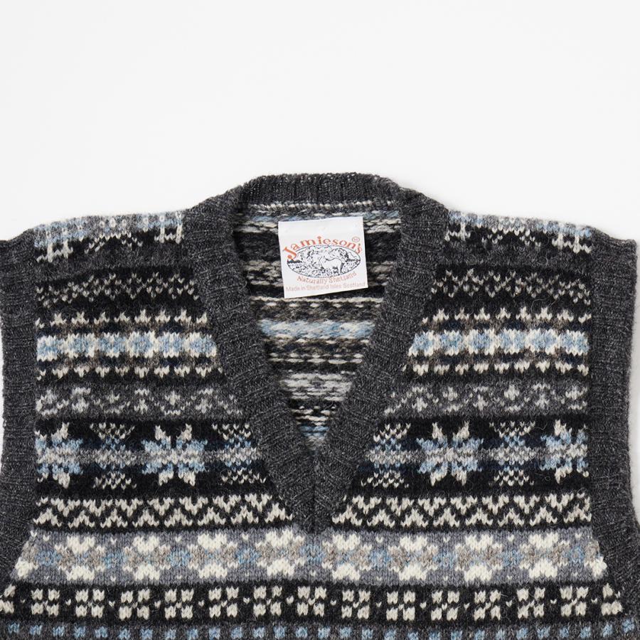 【美品】ジャミーソンズ・ニットベスト・セーター・フェアアイル柄・L・Vネック 美品】ジャミーソンズ・ニットベスト・セーター・フェアアイル柄・L・V