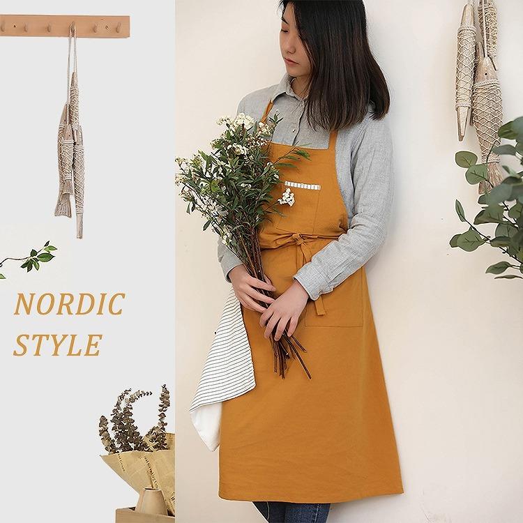 エプロン タオル付き おしゃれ カフェエプロン ロング タブリエ 綿 麻