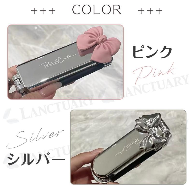 ヘアブラシ コンパクト シルバー かわいい くし 携帯 ブラシ リボン
