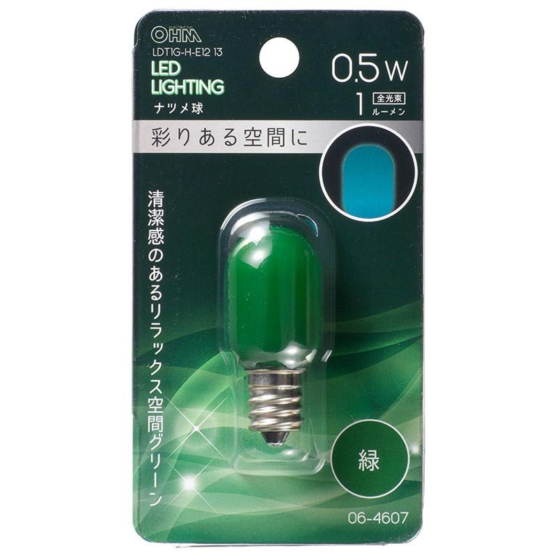 LED電球 ナツメ球形 E12/0.5W 緑｜LDT1G-H-E12/13 06-4607 OHM オーム電機｜exsight-security