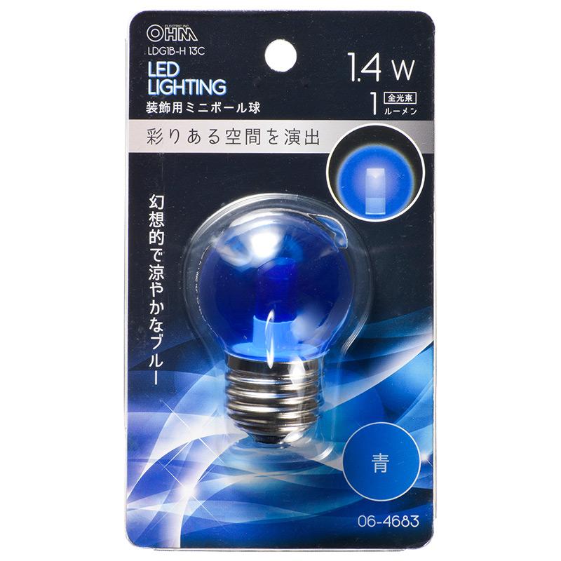 LED電球 ミニボール電球形 E26/1.4W 青 クリア｜LDG1B-H 13C 06-4683 OHM オーム電機 | OHM