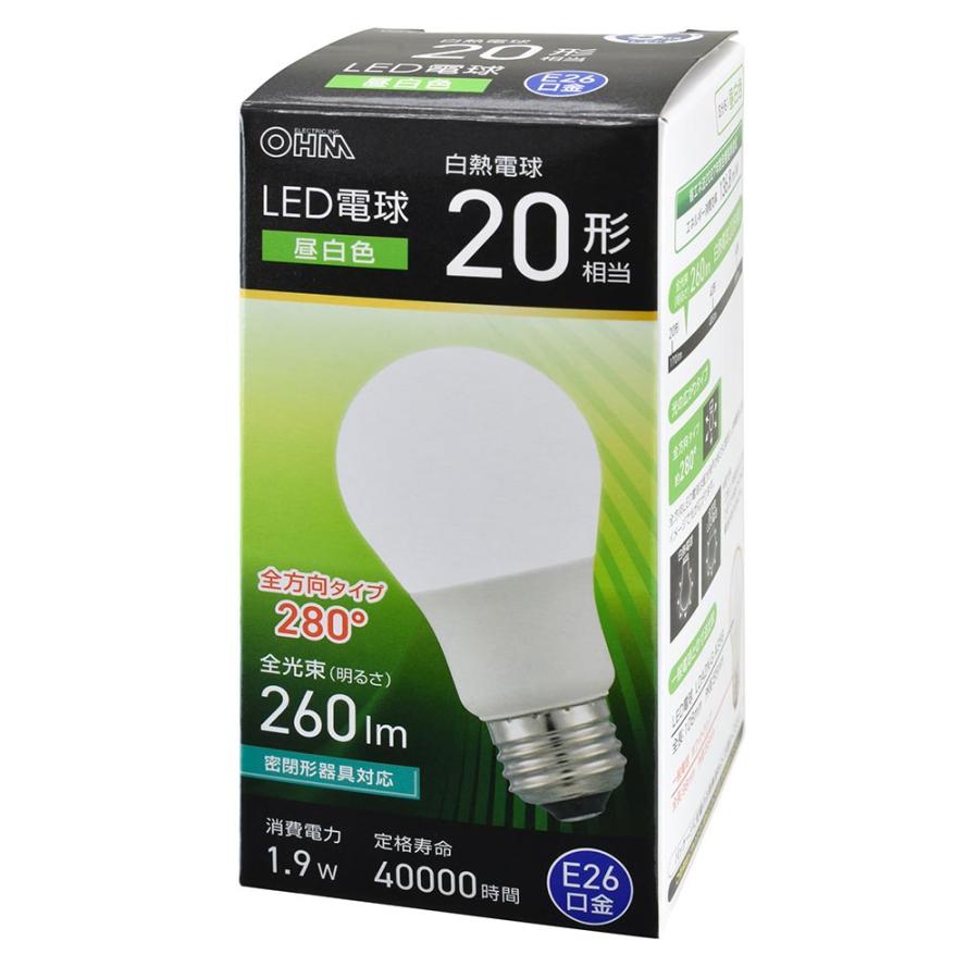 OHM（オーム電機） LED電球（20形相当/昼白色/260 lm/1.9W/E26/Ra83/全