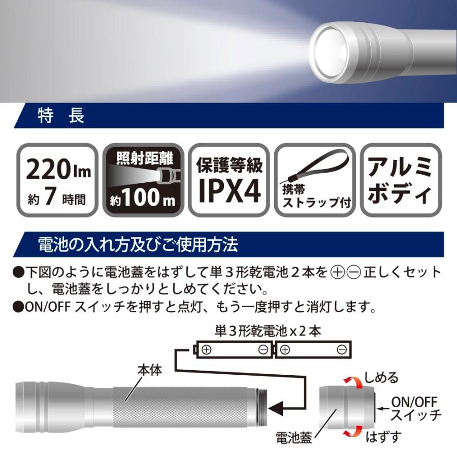 OHM（オーム電機） 懐中電灯 LED ハンディライト ピュアビーム 220